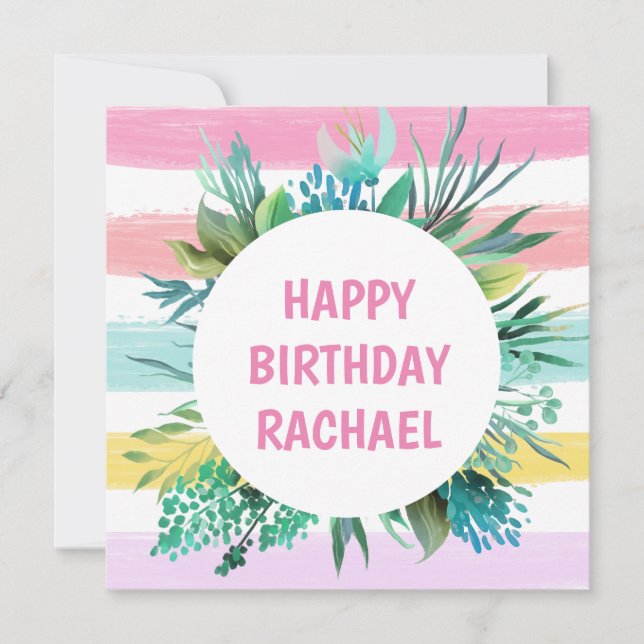 Cartes Pour Fêtes Annuelles Joyeux Anniversaire Nom Pastel Stripes Feuille Ann (Devant)