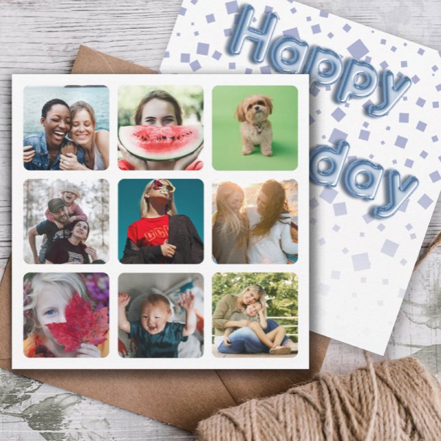 Cartes Pour Fêtes Annuelles Joyeux Anniversaire Photo Collage & Balloon Texte (Créateur téléchargé)