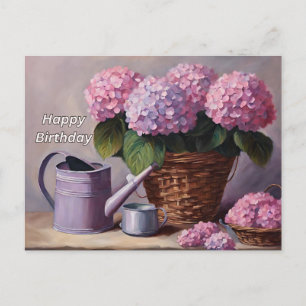 Cartes Pour Fêtes Annuelles Joyeux anniversaire Pink Hydrangea Flowers dans un
