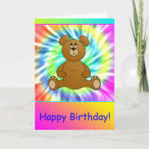Joyeux Anniversaire Teddy Bear Tie Dye Card