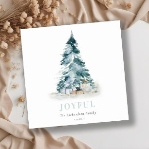 Cartes Pour Fêtes Annuelles Joyeux Aquarelle de neige Pine Noël Arbre cadeaux