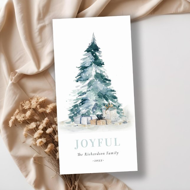 Cartes Pour Fêtes Annuelles Joyeux Aquarelle de neige Pine Noël Arbre cadeaux (Créateur téléchargé)