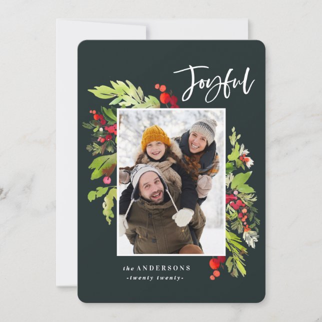 Cartes Pour Fêtes Annuelles Joyeux aquarelle fleurie et feuillage Noël (Devant)