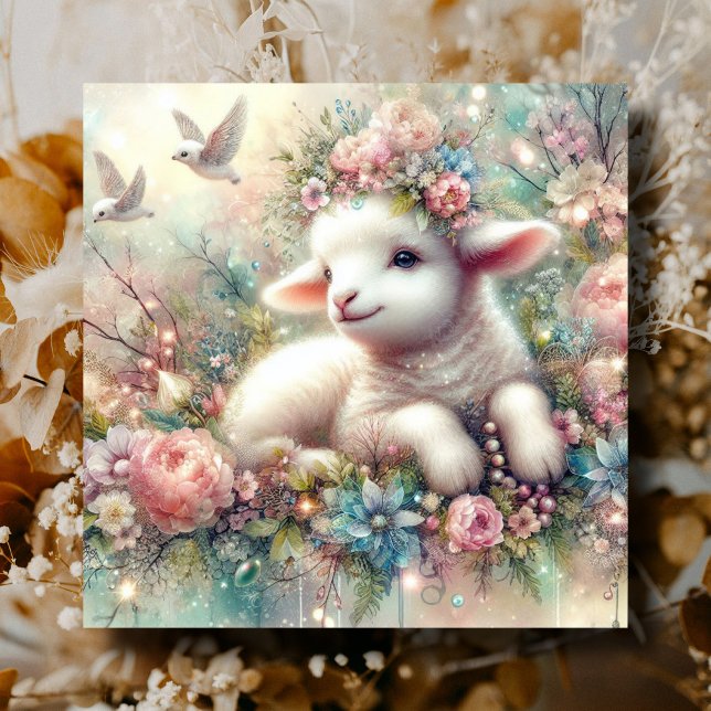 Cartes Pour Fêtes Annuelles Joyeux Aquarelle Fleurs d'agneau chrétien Pâques (Créateur téléchargé)
