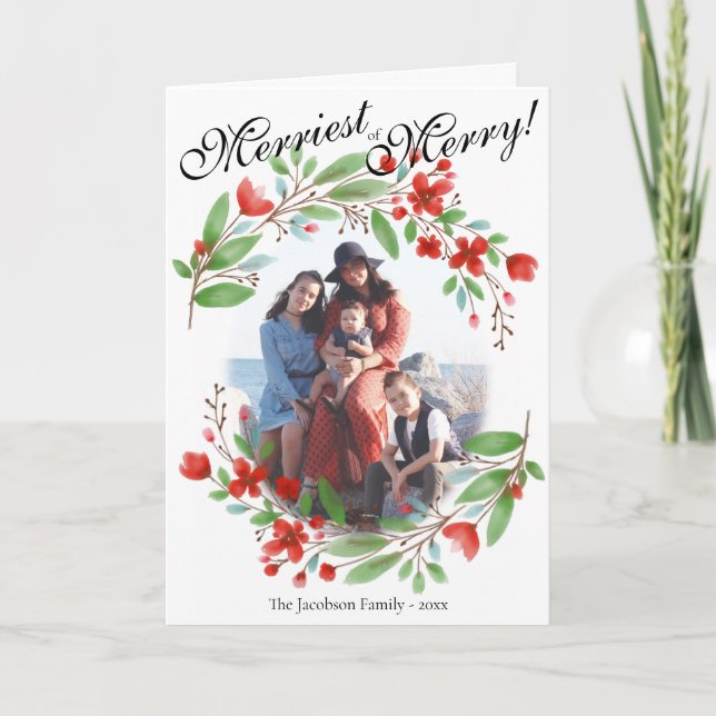 Cartes Pour Fêtes Annuelles Joyeux aquarelle photo florale (Devant)