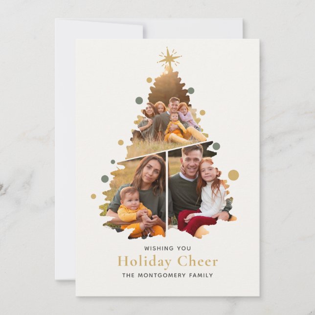 Cartes Pour Fêtes Annuelles Joyeux arbre de Noël 4 Photo Family News (Devant)