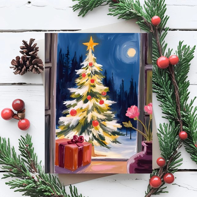 Cartes Pour Fêtes Annuelles Joyeux arbre de Noël aquarelle (Créateur téléchargé)