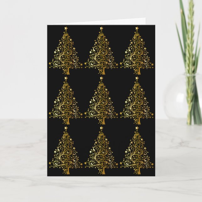 Cartes Pour Fêtes Annuelles Joyeux Arbre de Noël Noir Or brillant (Devant)