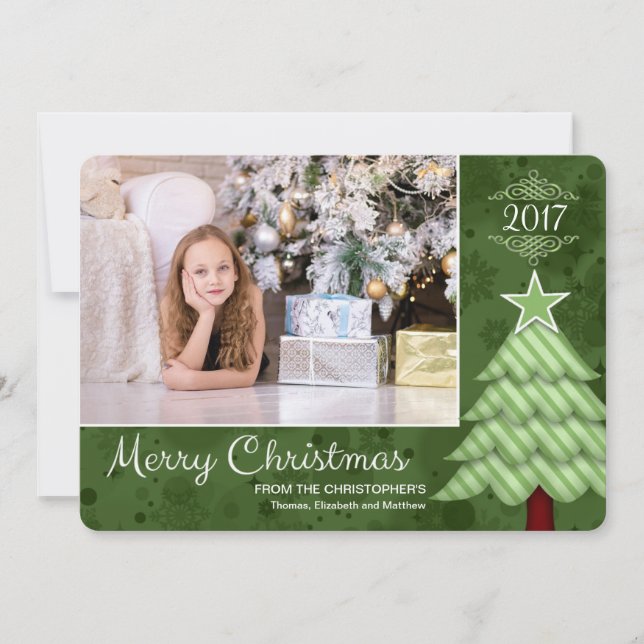 Cartes Pour Fêtes Annuelles Joyeux arbre de Noël photo/nom/date personnalisés (Devant)