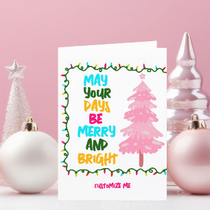 Cartes Pour Fêtes Annuelles Joyeux arbre de Noël rose clair mignon personnalis