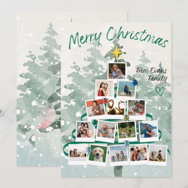 Cartes Pour Fêtes Annuelles Joyeux arbre généalogique de Noël (Devant / Derrière)