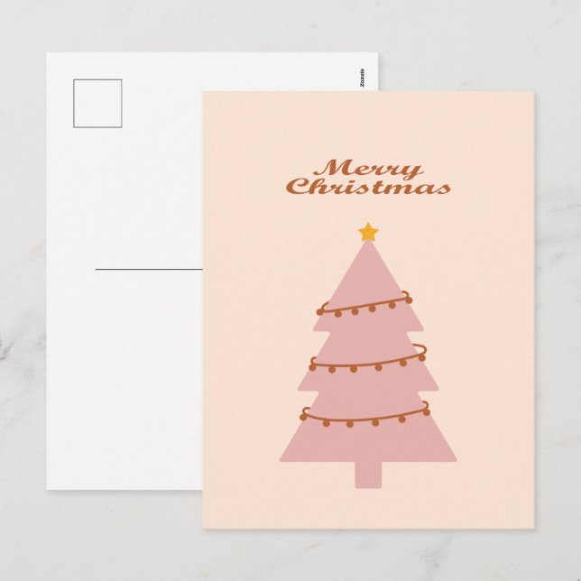 Cartes Pour Fêtes Annuelles Joyeux arbre rose de Noël (Devant / Derrière)