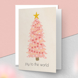 Cartes Pour Fêtes Annuelles Joyeux arbre rose mignonne minimal plié Noël