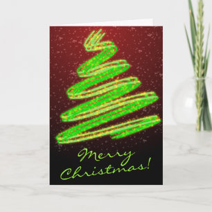 Cartes Pour Fêtes Annuelles Joyeux arbre vert néon de Noël avec neige