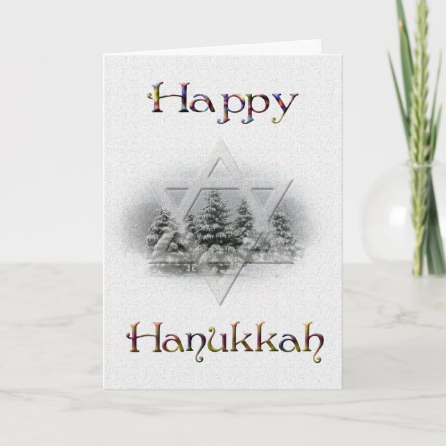 Cartes Pour Fêtes Annuelles Joyeux arbres couverts de neige Hanoukka (Devant)