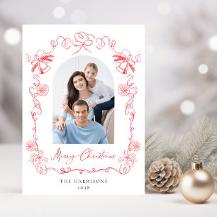 Cartes Pour Fêtes Annuelles Joyeux Arc de Noël Photo Main tirée Cadre rouge