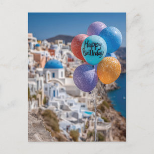 Cartes Pour Fêtes Annuelles Joyeux ballons d'anniversaire à Santorin, Grèce