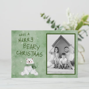Cartes Pour Fêtes Annuelles Joyeux Beary Ours polaire de Noël en écaille verte