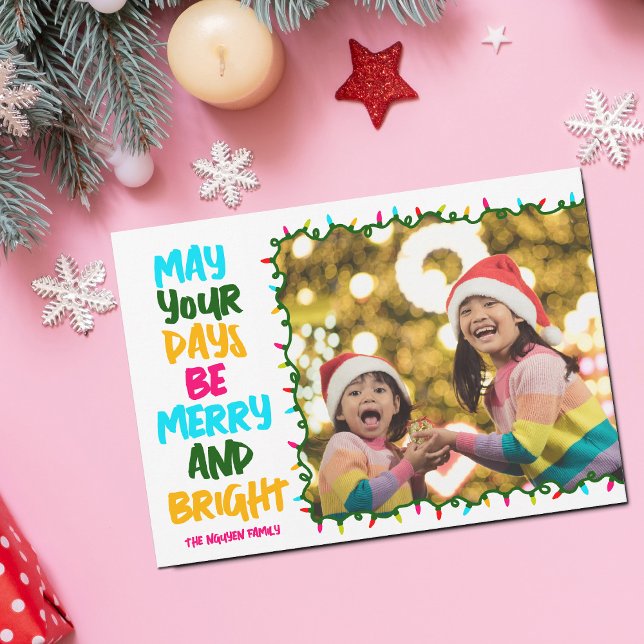 Cartes Pour Fêtes Annuelles Joyeux bleu rose clair lumières de Noël (Créateur téléchargé)