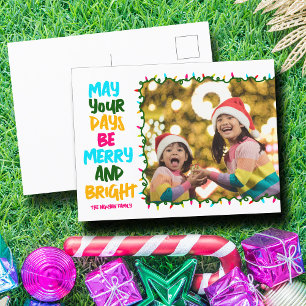 Cartes Pour Fêtes Annuelles Joyeux bleu rose clair lumières de Noël
