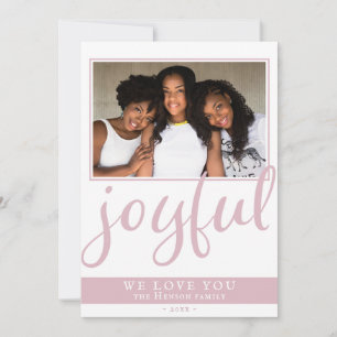 Cartes Pour Fêtes Annuelles Joyeux Blush Pink Script moderne Photo de Noël