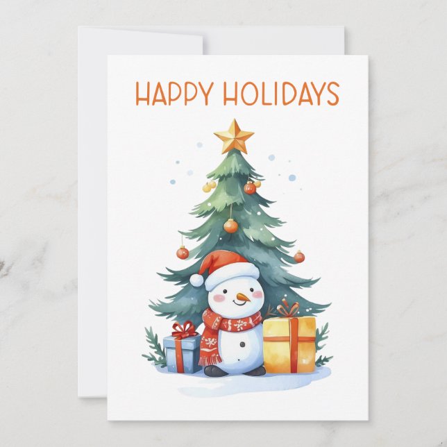 Cartes Pour Fêtes Annuelles Joyeux bonhomme de neige avec sapin de Noël (Devant)