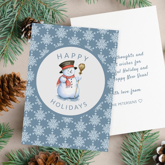 Cartes Pour Fêtes Annuelles Joyeux bonhomme de neige bleu blanc (Créateur téléchargé)