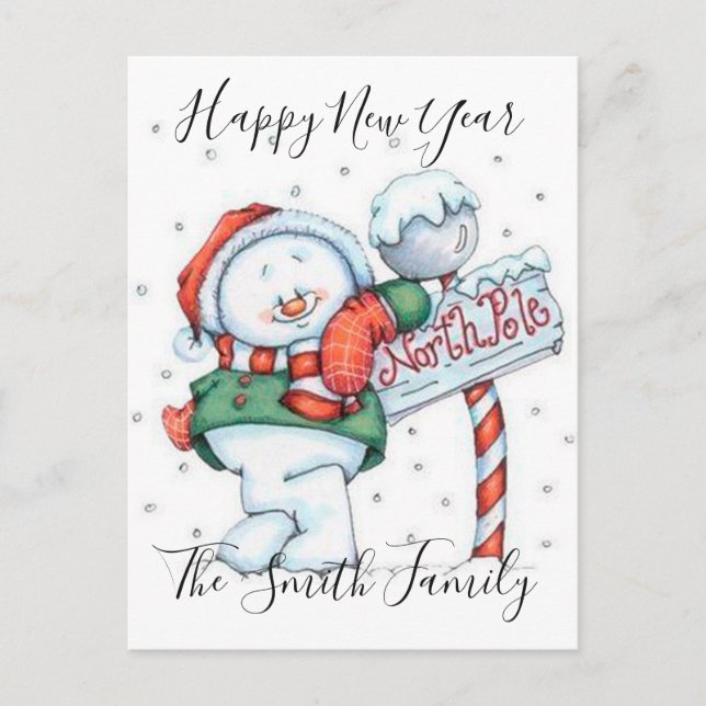 Cartes Pour Fêtes Annuelles Joyeux bonhomme de neige du Nouvel An (Devant)