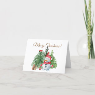 Cartes Pour Fêtes Annuelles Joyeux bonhomme de neige, écureuil, cardinal