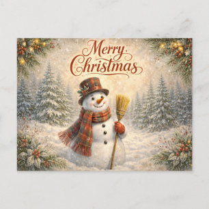 Cartes Pour Fêtes Annuelles Joyeux Bonhomme de Neige Rustique Noël Joyeux 