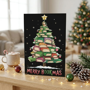 Cartes Pour Fêtes Annuelles Joyeux Bookmas Arbre de livres de Noël Art pour am