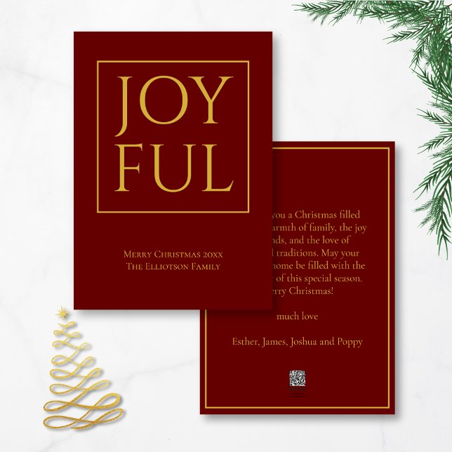 Cartes Pour Fêtes Annuelles Joyeux Bourgogne Gold Name Joyeux Noël (Front and back view. Available digitally or printed)