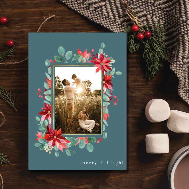 Cartes Pour Fêtes Annuelles Joyeux Bright Botanical Photo Noël (Merry Bright Botanical Photo Family Christmas Holiday Card)