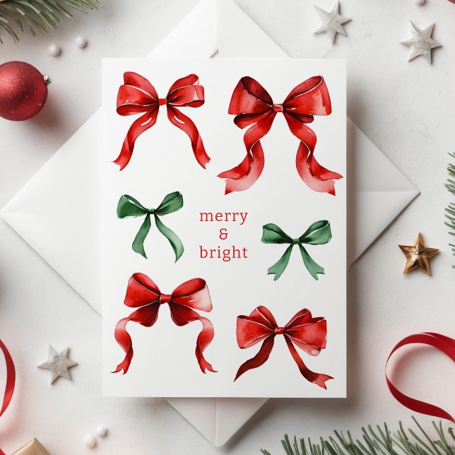 Cartes Pour Fêtes Annuelles Joyeux Bright Bows Aquarelle Noël (Merry Bright Bows Watercolor Christmas Holiday Card)