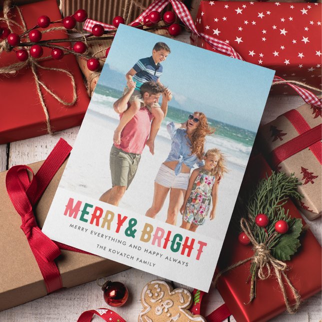 Cartes Pour Fêtes Annuelles Joyeux Bright Family Photo Budget Noël (Créateur téléchargé)