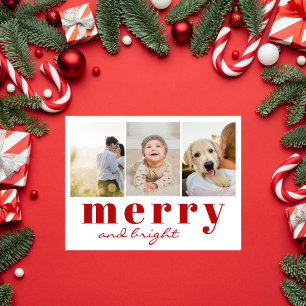 Cartes Pour Fêtes Annuelles Joyeux Bright Trois Photo Chic Rouge Blanc Noël