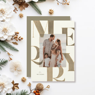 Cartes Pour Fêtes Annuelles Joyeux Bronze clair/Or 2 Photo Noël
