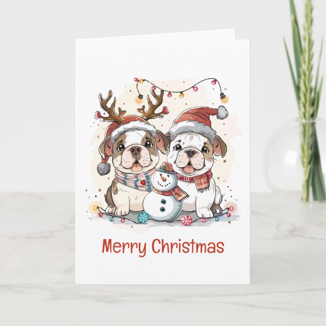 Cartes Pour Fêtes Annuelles Joyeux Buldogs anglais de Noël (Devant)