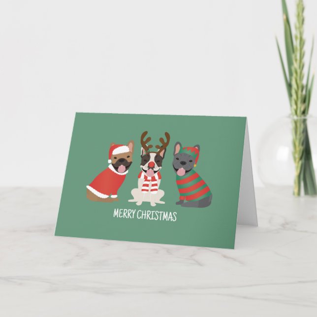 Cartes Pour Fêtes Annuelles Joyeux Buldogs français de Noël (Devant)
