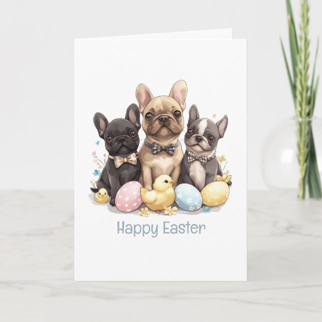 Cartes Pour Fêtes Annuelles Joyeux Bulldogs français de Pâques (Devant)