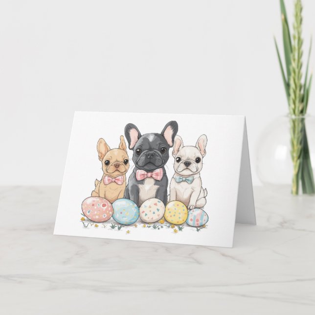 Cartes Pour Fêtes Annuelles Joyeux Bulldogs français de Pâques (Devant)