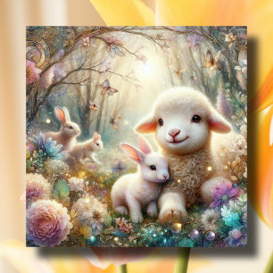 Cartes Pour Fêtes Annuelles Joyeux Bunnies Art Nouveau de Pâques Agneau Bois