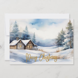 Cartes Pour Fêtes Annuelles Joyeux Cabine de Noël dans un paysage enneigé
