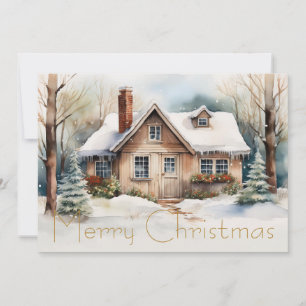 Cartes Pour Fêtes Annuelles Joyeux Cabine de Noël dans un paysage enneigé