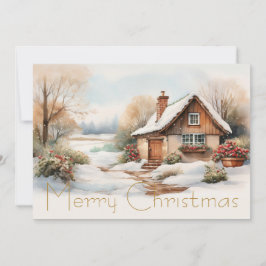 Cartes Pour Fêtes Annuelles Joyeux Cabine de Noël dans un paysage enneigé