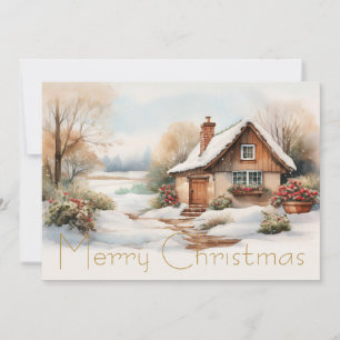 Cartes Pour Fêtes Annuelles Joyeux Cabine de Noël dans un paysage enneigé