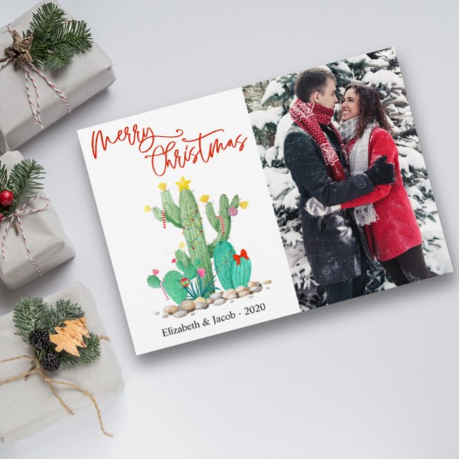 Cartes Pour Fêtes Annuelles Joyeux Cactus de Noël Photo Succulente (Créateur téléchargé)