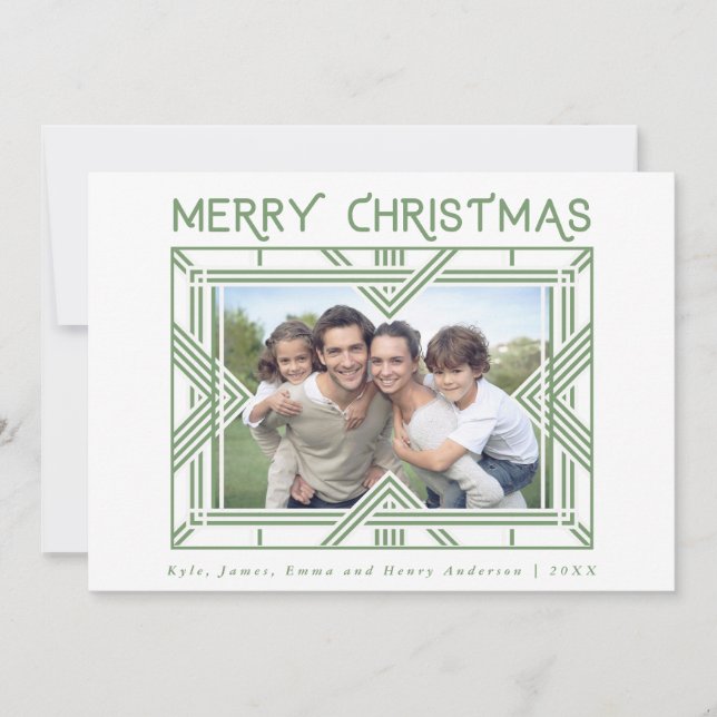 Cartes Pour Fêtes Annuelles Joyeux cadre photo Art déco de Noël Vert (Devant)