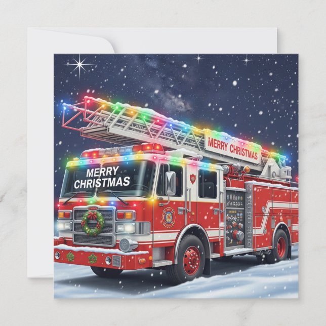 Cartes Pour Fêtes Annuelles Joyeux camion feu décoré Noël (Devant)