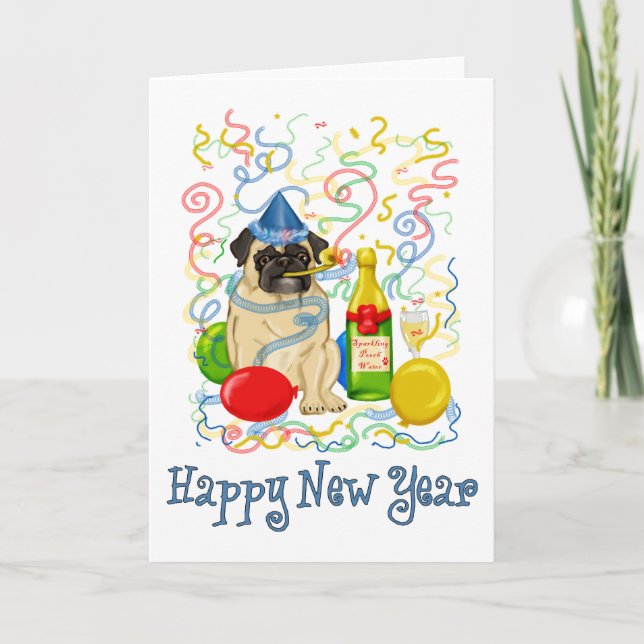 Cartes Pour Fêtes Annuelles Joyeux Carlin du Nouvel An (Devant)